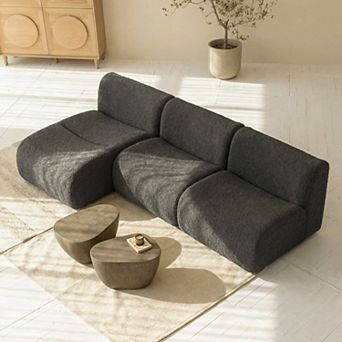 101" Curved L-Shaped Sectional Sofa with Chaise, Sherpa Boucle Couch for Living Room, No Assembly