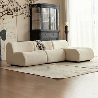 101" Curved L-Shaped Sectional Sofa with Chaise, Sherpa Boucle Couch for Living Room, No Assembly