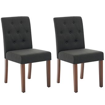 Modern Upholstered Dining Chairs Set of 2 High Back Parsons, Soft Padded Fabric Seat, Wooden Legs