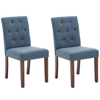 Modern Upholstered Dining Chairs Set of 2 High Back Parsons, Soft Padded Fabric Seat, Wooden Legs