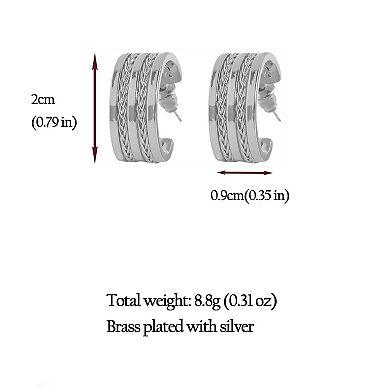 Women's Chain-Textured C-Hoop Earrings with 925 Silver Needles