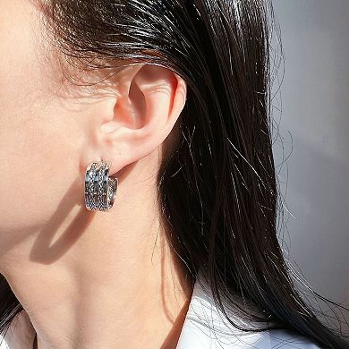 Women's Chain-Textured C-Hoop Earrings with 925 Silver Needles