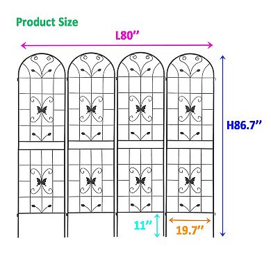 Loheer 4 Pack Metal Garden Trellis for Climbing Plants Outdoor Flower Support