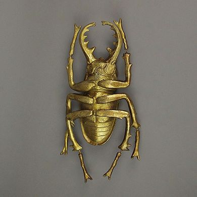 Resin Gold Stag Beetle Painted Sculpture Wall Art Home Decor Hanging Statue