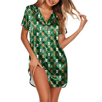 Ekouaer Nightgowns for Women Button Down Sleepshirt Nightshirt Boyfriend Pajamas V Neck Nightdress