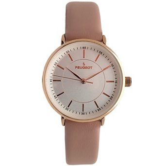 Peugeot Womens Round 30mm Modern Calfskin Leather Strap Watch