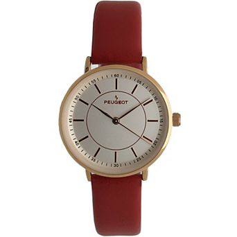Peugeot Womens Round 30mm Modern Calfskin Leather Strap Watch