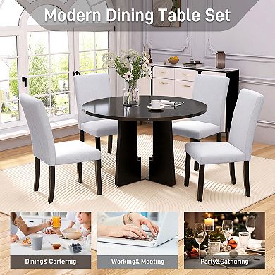 Pnronnc 5-Piece Round Dining Table Set, Wooden Kitchen Dining Set with 4 Upholstered Chairs
