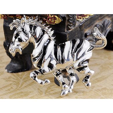 Silvery Tone Black White Striped African Zebra Horse Brooch Pin