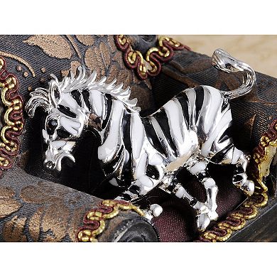 Silvery Tone Black White Striped African Zebra Horse Brooch Pin