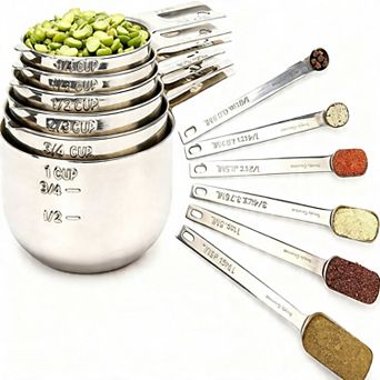 Measuring cup and spoon set, stainless steel, stackable
