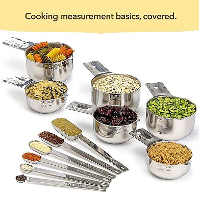 Measuring cup and spoon set, stainless steel, stackable