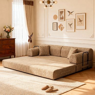 Loheer Convertible Sleeper Sofa Bed with Two Tone Blended Boucle Fabric Folding Floor Couch
