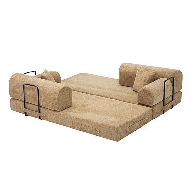 Loheer Convertible Sleeper Sofa Bed with Two Tone Blended Boucle Fabric Folding Floor Couch