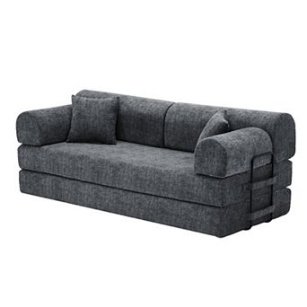 Loheer Convertible Sleeper Sofa Bed with Two Tone Blended Boucle Fabric Folding Floor Couch