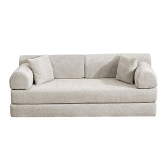 Loheer Convertible Sleeper Sofa Bed with Two Tone Blended Boucle Fabric Folding Floor Couch