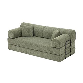 Loheer Convertible Sleeper Sofa Bed with Two Tone Blended Boucle Fabric Folding Floor Couch