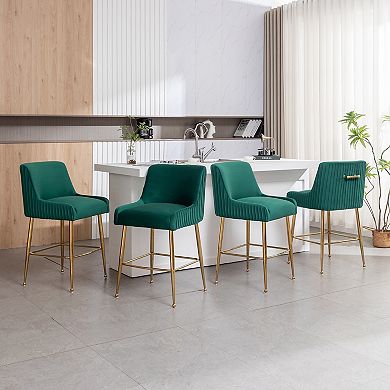 SEYNAR Modern Velvet 37'' H Metal Leg Counter or Bar Stools Set of 4