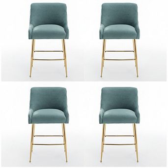 SEYNAR Modern Velvet 37'' H Metal Leg Counter or Bar Stools Set of 4