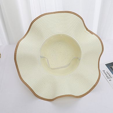 Women Wide Brim Sun Hat with Floral Accent Adjustable Fit Elegant Summer Beach Hat
