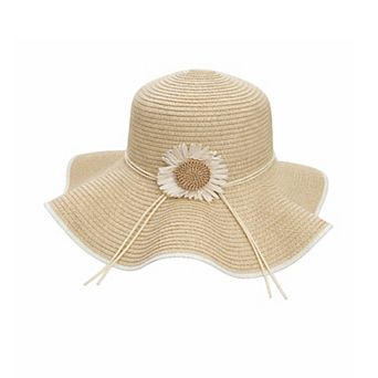 Women Wide Brim Sun Hat with Floral Accent Adjustable Fit Elegant Summer Beach Hat