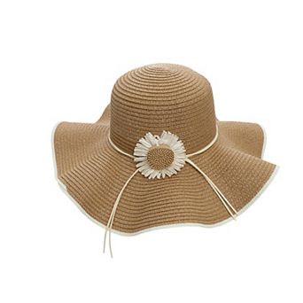 Women Wide Brim Sun Hat with Floral Accent Adjustable Fit Elegant Summer Beach Hat