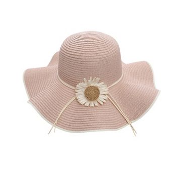 Women Wide Brim Sun Hat with Floral Accent Adjustable Fit Elegant Summer Beach Hat