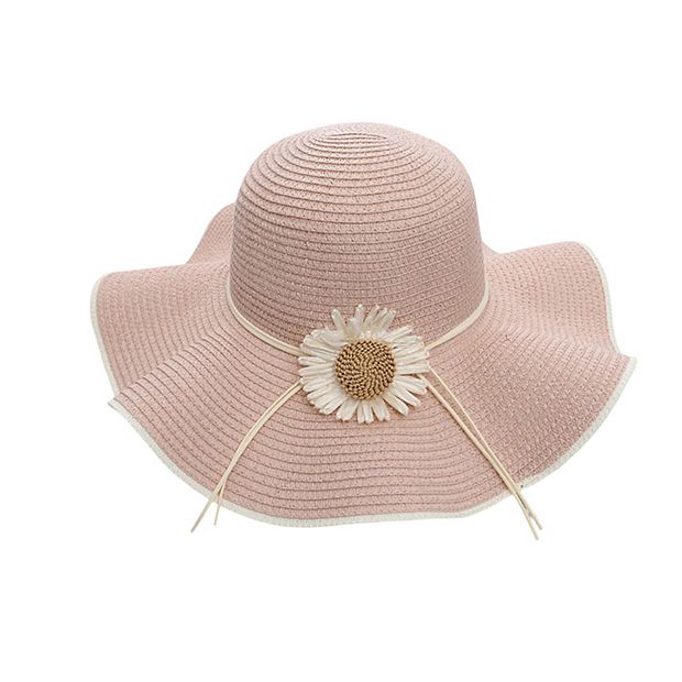 Women\'s Wide-Brim Floral Accent Hat in Pink Flowers Pink Cotton Sun Hat With Wide Brim, Women main image 4