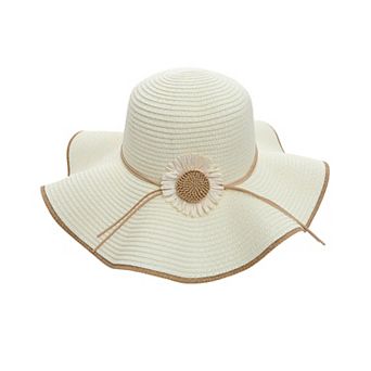 Women Wide Brim Sun Hat with Floral Accent Adjustable Fit Elegant Summer Beach Hat