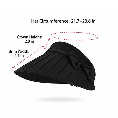 Women Wide Brim Visor Hat Pleated Design Adjustable Back Strap Sun Visor with Bow Detail