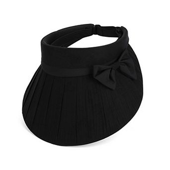 Women Wide Brim Visor Hat Pleated Design Adjustable Back Strap Sun Visor with Bow Detail
