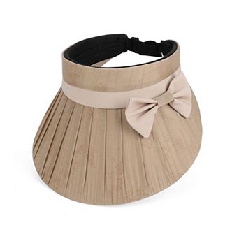 Women Wide Brim Visor Hat Pleated Design Adjustable Back Strap Sun Visor with Bow Detail