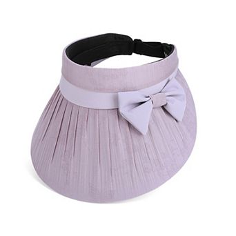Women Wide Brim Visor Hat Pleated Design Adjustable Back Strap Sun Visor with Bow Detail