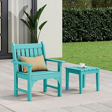Outdoor Patio 2-Piece HDPE Adirondack Garden Chair with Square Adirondack Side Table Set