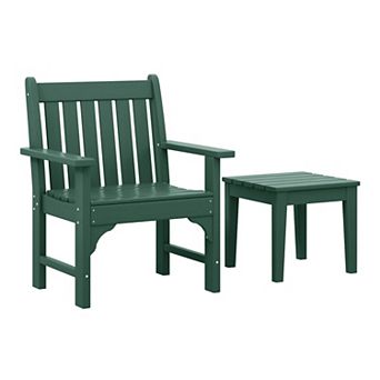 Outdoor Patio 2 pc HDPE Adirondack Garden Chair with Square Adirondack Side Table Set