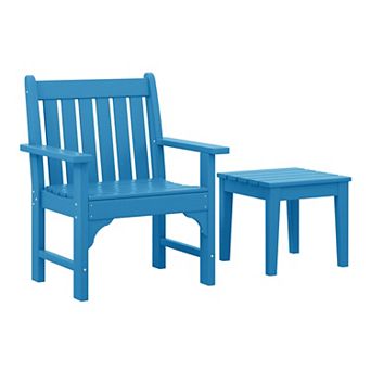 Outdoor Patio 2 pc HDPE Adirondack Garden Chair with Square Adirondack Side Table Set