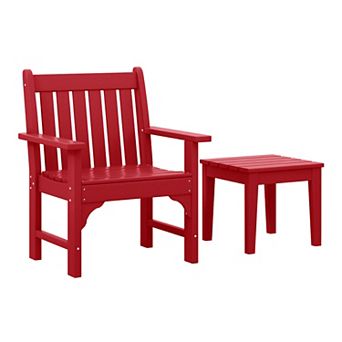 Outdoor Patio 2 pc HDPE Adirondack Garden Chair with Square Adirondack Side Table Set