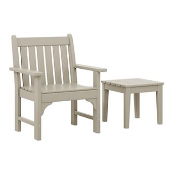 Outdoor Patio 2 pc HDPE Adirondack Garden Chair with Square Adirondack Side Table Set