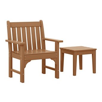 Outdoor Patio 2 pc HDPE Adirondack Garden Chair with Square Adirondack Side Table Set