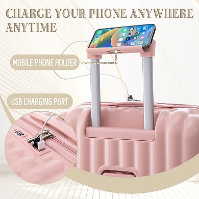 20/24/28" 3-Piece ABS Luggage Set, Spinner Suitcase with Cup Holder, USB & Phone Holder