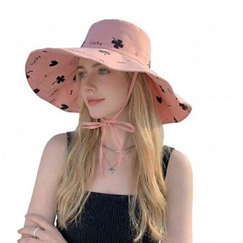 Women's Reversible Bucket Hat Wide Brim Sun Hat Floral Print Adjustable Chin Strap Outdoor Beach Hat