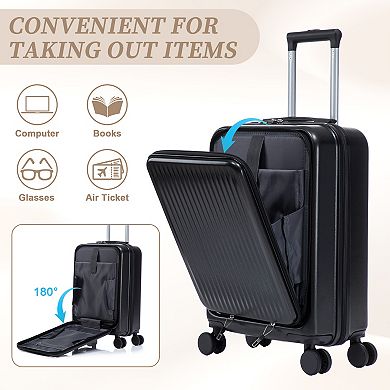 KWPZQEB 14" 20" Front Opening Design ABS Spinner Wheel Luggage Set with Combination Lock, 2-pc. set