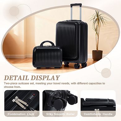 KWPZQEB 14" 20" Front Opening Design ABS Spinner Wheel Luggage Set with Combination Lock, 2-pc. set