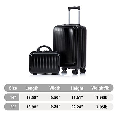 KWPZQEB 14" 20" Front Opening Design ABS Spinner Wheel Luggage Set with Combination Lock, 2-pc. set