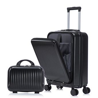 KWPZQEB 14" 20" Front Opening Design ABS Spinner Wheel Luggage Set with Combination Lock, 2 pc set