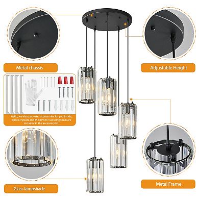 Modern Crystal Pendant Light, Adjustable Fixture for Kitchen Island Dining Bedroom