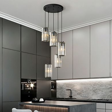 Modern Crystal Pendant Light, Adjustable Fixture for Kitchen Island Dining Bedroom