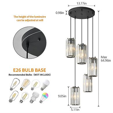 Modern Crystal Pendant Light, Adjustable Fixture for Kitchen Island Dining Bedroom