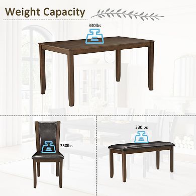 Pnronnc 6-Piece Kitchen Dining Table Set with Bench and 4 Chairs, Wooden Dining Set for 6 People