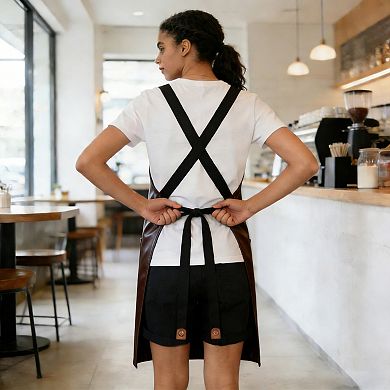 PU Leather Kitchen Apron with Multi Pocket Work Apron for Cooking Barista Grilling